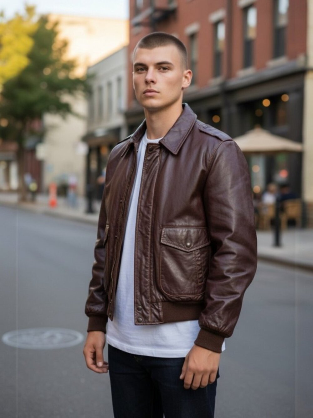 Grais Leather Jacket Bomber Nappa Leather Lined Brown Men's 60 Long Vintage USA